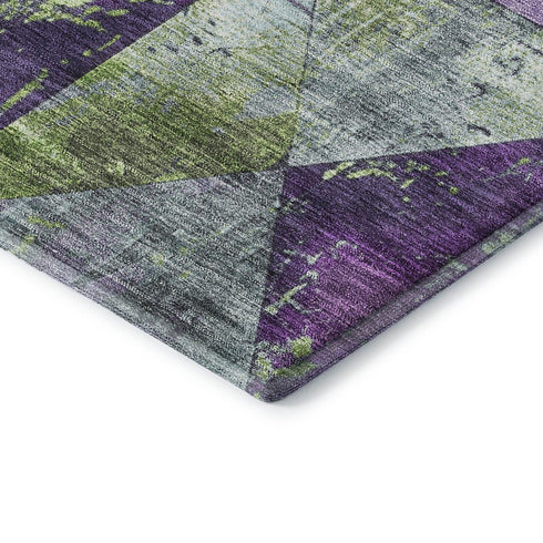 8' X 10' Purple Green And Ivory Geometric Washable Area Rug With UV Protection