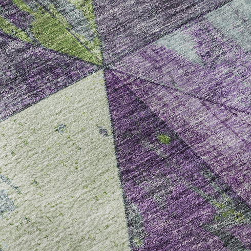 8' X 10' Purple Green And Ivory Geometric Washable Area Rug With UV Protection