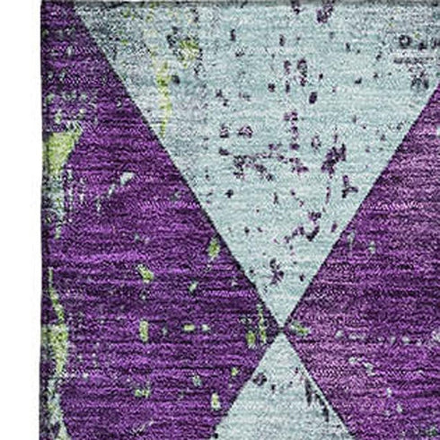 8' X 10' Purple Green And Ivory Geometric Washable Area Rug With UV Protection