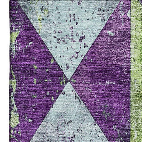 8' X 10' Purple Green And Ivory Geometric Washable Area Rug With UV Protection