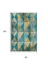 5' X 8' Teal Gold And Ivory Geometric Washable Area Rug With UV Protection