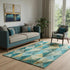 5' X 8' Teal Gold And Ivory Geometric Washable Area Rug With UV Protection