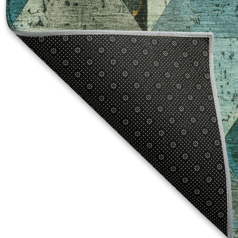 5' X 8' Teal Gold And Ivory Geometric Washable Area Rug With UV Protection