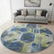 8' Navy Blue Green And Gray Geometric Washable Round Rug With UV Protection
