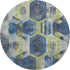 8' Navy Blue Green And Gray Geometric Washable Round Rug With UV Protection