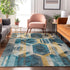 8' X 10' Teal Gold And Silver Geometric Washable Area Rug With UV Protection