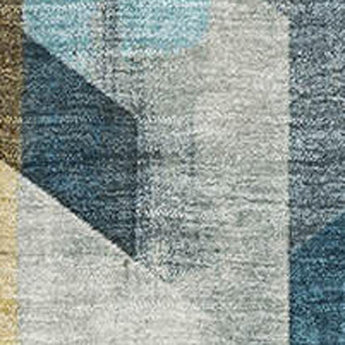 8' X 10' Teal Gold And Silver Geometric Washable Area Rug With UV Protection