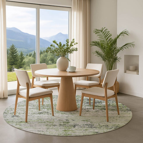 8' Artichoke Green And Ivory Abstract Washable Round Rug With UV Protection