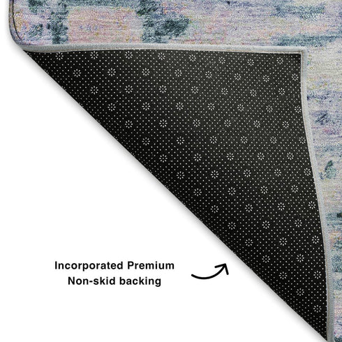 5' X 8' Blue And Lavender Abstract Washable Area Rug With UV Protection