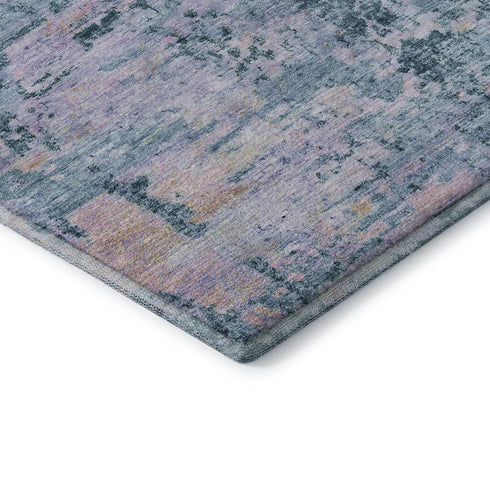 5' X 8' Blue And Lavender Abstract Washable Area Rug With UV Protection