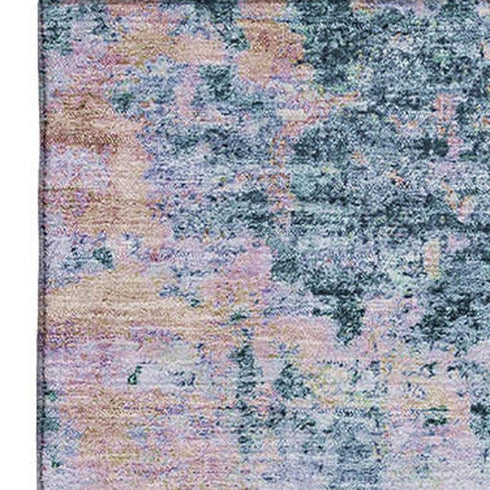 5' X 8' Blue And Lavender Abstract Washable Area Rug With UV Protection