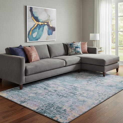 8' X 10' Blue And Lavender Abstract Washable Area Rug With UV Protection