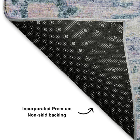 8' X 10' Blue And Lavender Abstract Washable Area Rug With UV Protection