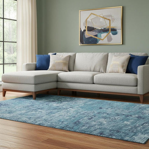 8' X 10' Denim Blue And Ivory Abstract Washable Area Rug With UV Protection