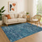 8' X 10' Denim Blue And Ivory Abstract Washable Area Rug With UV Protection