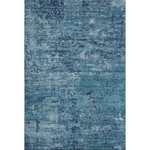 8' X 10' Denim Blue And Ivory Abstract Washable Area Rug With UV Protection