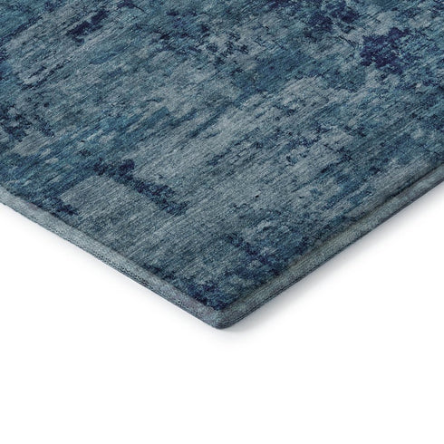 8' X 10' Denim Blue And Ivory Abstract Washable Area Rug With UV Protection