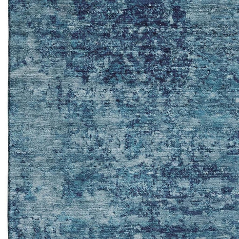 8' X 10' Denim Blue And Ivory Abstract Washable Area Rug With UV Protection
