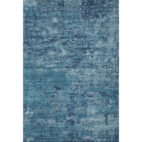 8' X 10' Denim Blue And Ivory Abstract Washable Area Rug With UV Protection
