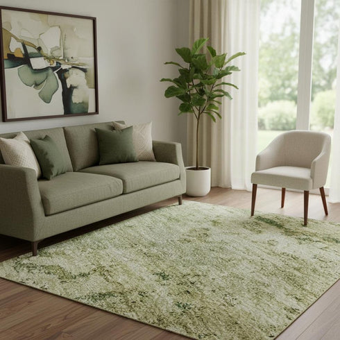 5' X 8' Fern Green And Gold Abstract Washable Area Rug With UV Protection