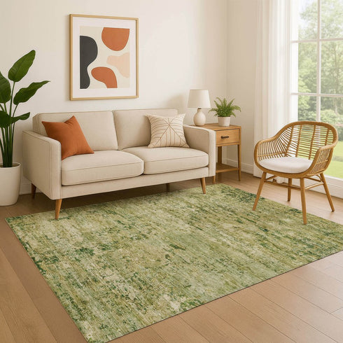 8' X 10' Fern Green And Gold Abstract Washable Area Rug With UV Protection