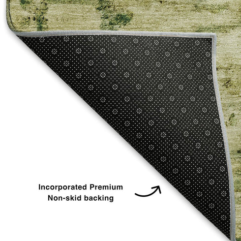 8' X 10' Fern Green And Gold Abstract Washable Area Rug With UV Protection