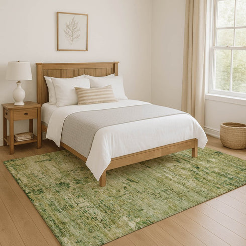 8' X 10' Fern Green And Gold Abstract Washable Area Rug With UV Protection