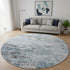 8' Sky Blue Ivory And Gray Abstract Washable Round Rug With UV Protection