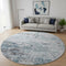 8' Sky Blue Ivory And Gray Abstract Washable Round Rug With UV Protection