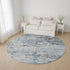 8' Sky Blue Ivory And Gray Abstract Washable Round Rug With UV Protection