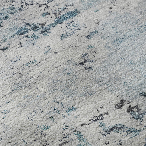 8' Sky Blue Ivory And Gray Abstract Washable Round Rug With UV Protection