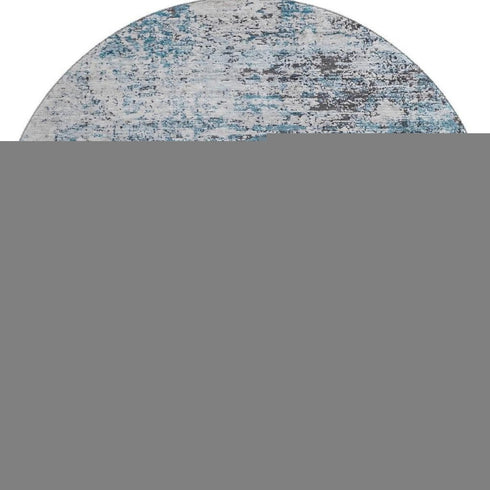 8' Sky Blue Ivory And Gray Abstract Washable Round Rug With UV Protection