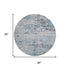 8' Sky Blue Ivory And Gray Abstract Washable Round Rug With UV Protection