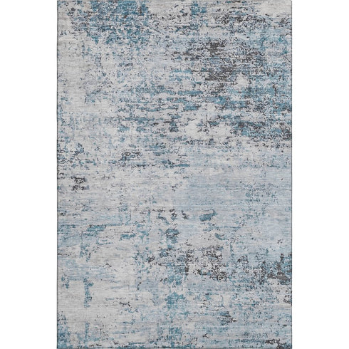 9' X 12' Sky Blue Ivory And Gray Abstract Washable Area Rug With UV Protection
