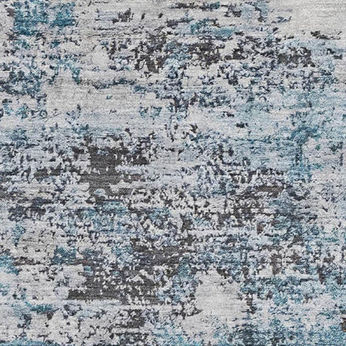 9' X 12' Sky Blue Ivory And Gray Abstract Washable Area Rug With UV Protection