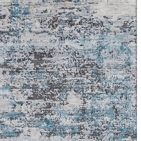 9' X 12' Sky Blue Ivory And Gray Abstract Washable Area Rug With UV Protection
