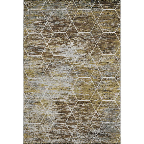 8' X 10' Brown Gold And Ivory Geometric Washable Area Rug With UV Protection