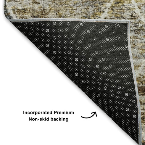 8' X 10' Brown Gold And Ivory Geometric Washable Area Rug With UV Protection