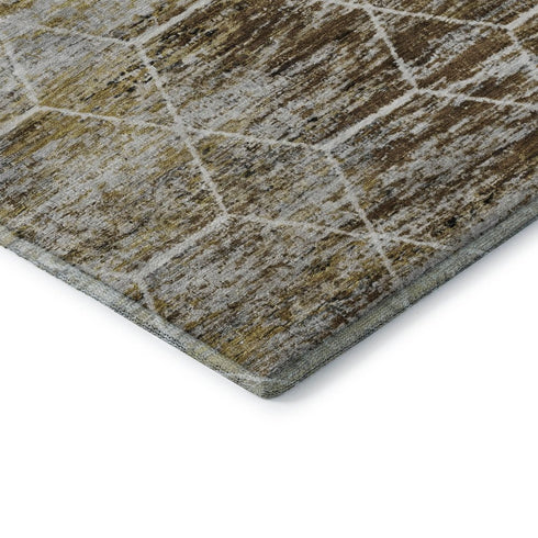 8' X 10' Brown Gold And Ivory Geometric Washable Area Rug With UV Protection