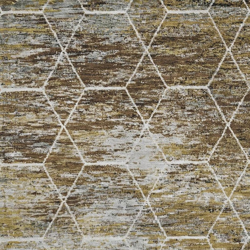 8' X 10' Brown Gold And Ivory Geometric Washable Area Rug With UV Protection