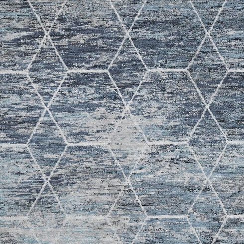 5' X 8' Blue Ivory And Gray Geometric Washable Area Rug With UV Protection