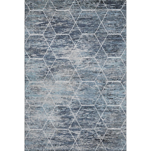 8' X 10' Blue Ivory And Gray Geometric Washable Area Rug With UV Protection