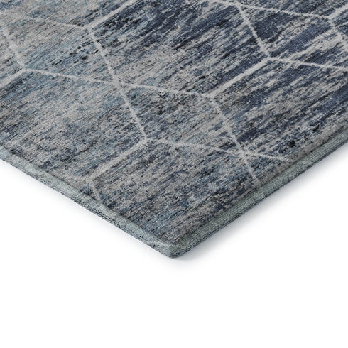 8' X 10' Blue Ivory And Gray Geometric Washable Area Rug With UV Protection