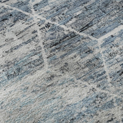 8' X 10' Blue Ivory And Gray Geometric Washable Area Rug With UV Protection