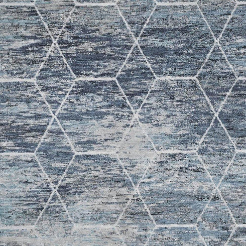 8' X 10' Blue Ivory And Gray Geometric Washable Area Rug With UV Protection