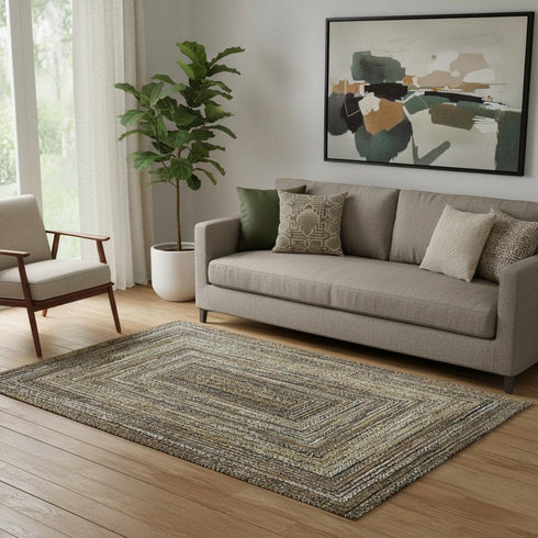 5' X 8' Brown Beige And Gold Geometric Washable Area Rug With UV Protection