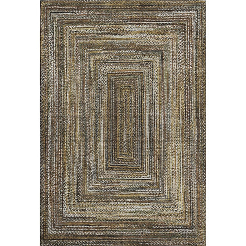 5' X 8' Brown Beige And Gold Geometric Washable Area Rug With UV Protection