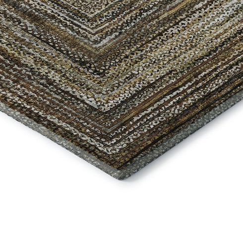 5' X 8' Brown Beige And Gold Geometric Washable Area Rug With UV Protection