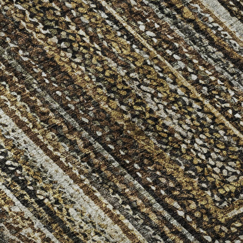 5' X 8' Brown Beige And Gold Geometric Washable Area Rug With UV Protection