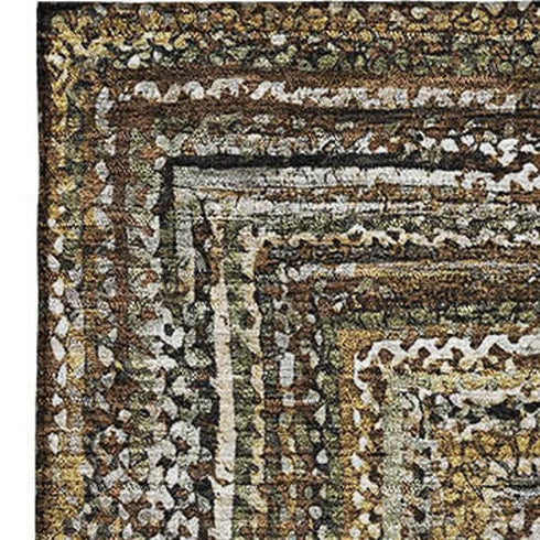 5' X 8' Brown Beige And Gold Geometric Washable Area Rug With UV Protection